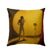 Artistic design of SurArt 99 Outdoor Pillow displayed on garden furniture, highlighting its vibrant colors and outdoor adaptability.